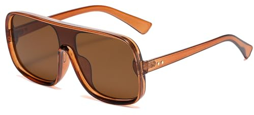 Long Keeper Quadratische Sonnenbrille für Herren Damen Retro 70er Jahre Übergroße Vintage Trendige Große Einteilige Linse Sonnenbrille UV400 Schutz (Braun Braun)