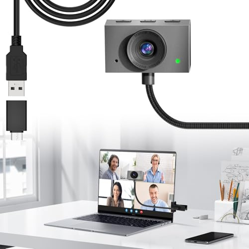 Majiphi 1080P Webcam with Microphone & Stand for PC & Mac, Center Cam with 95° FOV, USB Camera for Desktop & Laptop, Plug&Play, Compatible with macOS & Windows (SILVERY)
