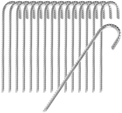 com-four® 16x XL Anclaje de Suelo de Acero Macizo, Forma de J 38 cm, Ø 1 cm - Anclajes de Suelo galvanizados para Tiendas de campaña, cenadores, Castillos hinchables, Camas elásticas