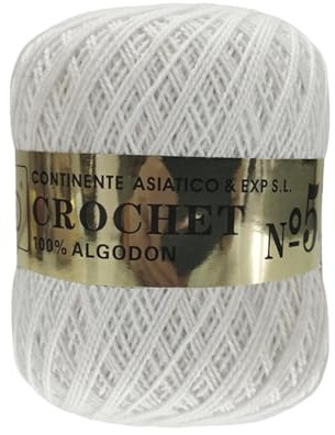 Bomullsgarn nr 5 (100 % bomull), fint ullnystan på 80 gram – 320 meter, garn för virkning, stickning, hantverk, sömnad, virkning, Amigurumis, DIY, (1, vit)