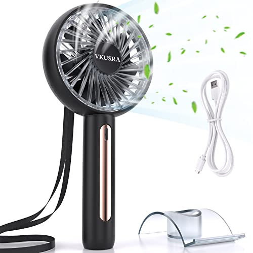 VKUSRA Handheld Fan Travel Fan with 4 Speeds & Built-in Rechargeable Battery, Powerful USB Desk Fan with Cellphone Stand & Adjustable Angle for Office School Home Outdoor