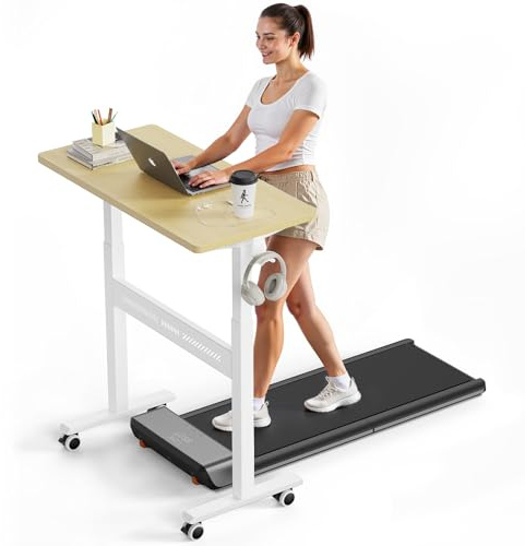WALKINGDESK Höj- och sänkbar mobil skrivbord med 80x40 cm skrivbordsyta, pneumatiskt stående datorbord med 4 hjul, PC-bord litet laptopbord, idealisk för kontor, sovrum, eller vardagsrum, Ek