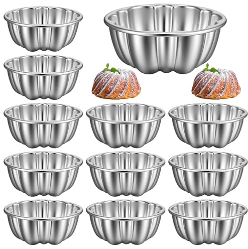 ADLABLD 12Pcs Mini Flan Molds Pan, Carbon Steel Mini Flan Molds Pans, Fluted Cake Pan Nonstick, Cake Pans Reusable Tube Oven Baking Mold for Cupcake, Bread, Bavarois, Brownie