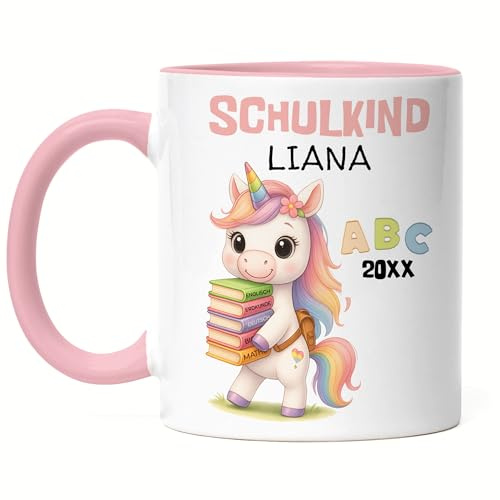 Kiddle-Design Schulkind 2026 Tasse Junge Dino Personalisiert, Kleines Geschenk Einschulung Schulstart Schuleinführung mit Name & Dinosaurier für Erstklässler - Tasse Weiß