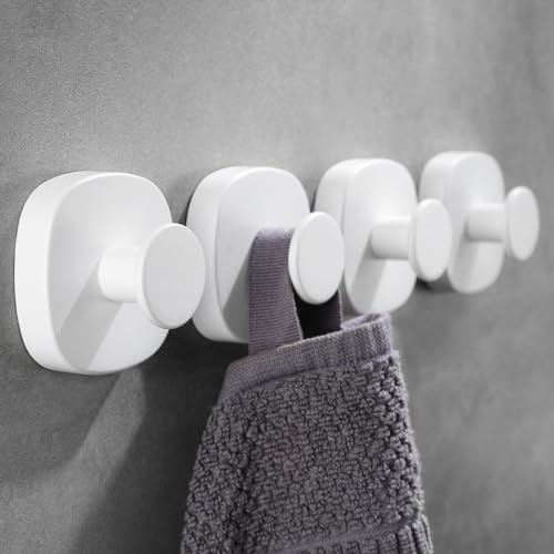 ZUNTO 4 Pack Suction Cup Hooks for Bathroom and Kitchen, No Drilling - Damage Free Towel Holders, Stainless Steel Tea Towel Hooks, Heavy-Duty Stick on Wall Hangers, Reusable and Removable, White