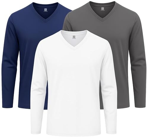 Style Horizon 3 Pack Mens Long Sleeve V Neck T-Shirts, 100% Cotton Casual V-Neck Full Sleeved Tops (Combo-6, M)