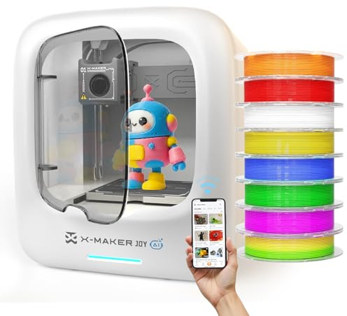 X-Maker Joy AI Kids 3D Printer for Beginners, Fully Enclosed, Ready to Print, Wi-Fi & App Control, AI App with 15+ Mini Modules, 8,000+ Models Updated Weekly, STEM Toy Gift, 8 PLA Filaments Included