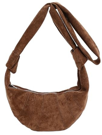 Dujuanus Wildleder Handtasche Damen, Umhängetasche Damen klein Hobo Bag, Braune Geldbörsen für Damen, Wildleder-Halbmond-Umhängetasche