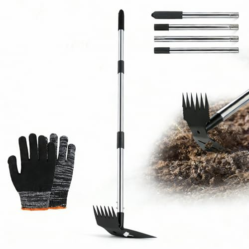 TCETCY Extracteur de Mauvaises Herbes avec Long Manche Outil de Désherbage Manuel 2 en 1 Outil de Désherbage de Jardin Outils Manuel Arrache Racine sans Se Baisser pour Cour, Pelouse, Terrasse, Jardin