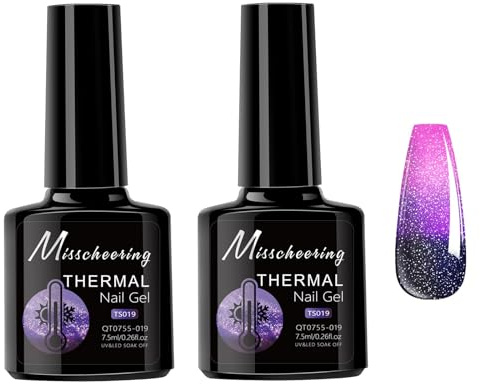 2 Pcs Farbwechsel UV Gel Nagellack, 7.5ml Thermo Shellac Gellack Farbgel Chamäleon Nagelgel, Thermogel Soak Off Nail Polish French Manicure für Frauen Mutter Geschenkset DIY zu Hause