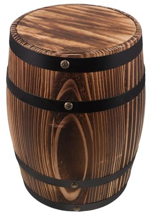 HEMOTON Taburete de Barril de Vino Rústico de Madera Maciza 27 CM Carbón para Jardín y Patio Taburete Decorativo Multifuncional para Exterior Asiento Vintage y Soporte para Flores