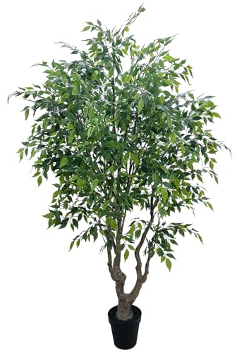 AfanD 8FT Artificial Ficus Tree – Lifelike Faux Indoor Tree with Natural Trunk, Large Fake Plant for Living Room, Office, Bedroom & Commercial Interior Decor
