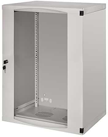 LogiLink Professional 19 Zoll Wandgehäuse mit 15 HE (Höheneinheit), Glastür mit Zylinderschloss, Flatpack, Farbe: Grau