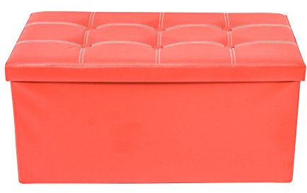 Rebecca Mobili Puff contenitore ecopelle, pouf pieghevole, baule con coperchio rosso - Misure 38 x 76 x 38 cm (HxLxP) - Art. RE4623