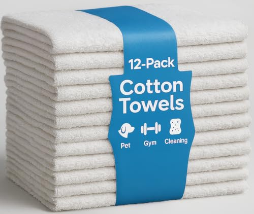 JMR White Bath Towels Bulk Pack of 12 (22x44) - 100% Cotton Lightweight & Quick-Dry Cotton Towels for Hotel, Rental Properties, Gym & Commercial Use