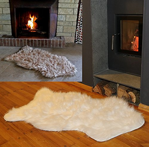 fashion and joy Bettvorleger Teppich Lammfell Optik 50 x 90 cm Natur Fellteppich Fußwärmer Deko Fell Hüttenstil Cottage Typ450