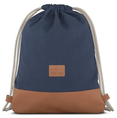 Johnny Urban Turnbeutel Damen & Herren Blau Braun - Luke - Beutel Rucksack mit Kordelzug - Baumwoll Canvas - Kleine Innentasche für Wertsachen