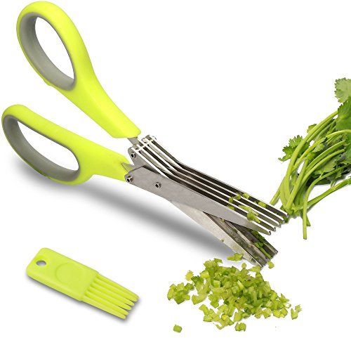 Forbici per erbe aromatiche, forbici da cucina con 5 lame in acciaio INOX – verde e nero