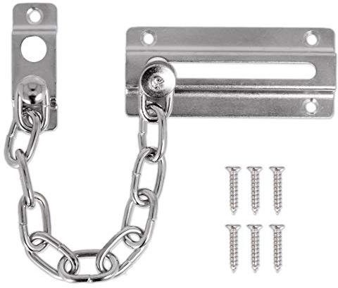 Front Door Sliding Security Chain & Fixings Chrome Plated Steel Home Safety Latch (Chain Length: 150mm)