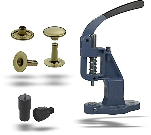 Ista Tools Nietpresse, Ösenpresse,+ Hohlnieten, Nieten, Einzelkopf 6mm, 7mm, 9mm,12mm Stahl (1, Set Presse + Hohlnieten 12x10 mm gelb)