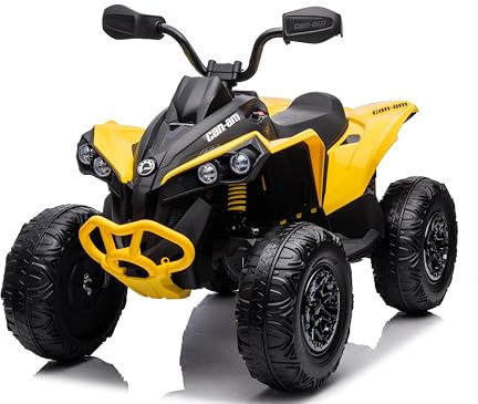 Mondial Toys Quad Elettrico 12V per Bambini Can Am Renegade ATV con Telecomando Pedale Cinture Sicurezza Bluetooth Sedile in Pelle Fari LED e Ammortizzatori Giallo
