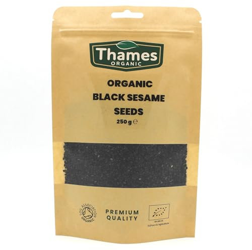 Organic Black Sesame Seeds - 250g of Nutritious & Flavorful Seeds - No Additives, No Preservatives - Raw, Vegan, Non-GMO - Great for Snacking, Baking, and Sprinkling - Thames Organic