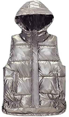YUNHOME Angelweste Große Größe Weste Warme Weste Winterweste Damen Glänzende Weste Herbst Und Winter Koreanische Kurze Daunen-Baumwollweste Verdickte Oberbekleidung Lose Weste-Silber-_2XL