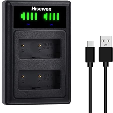 NP-W126 NP-W126S Akku Ladegerät, Hisewen Dual Ladegerät mit USB-C Anschluss für Fujifilm Fuji XT3, X100F, X100V, X-T100, X-T200, X-S10, X-A5, X-A10, X-E4, X-Pro2, X-Pro3, X-T3, X-T10, X-T20 Kamera