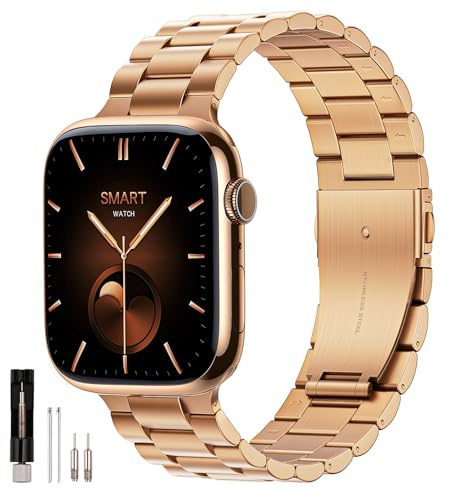 QAZNZ Metall Kompatibel mit Apple Watch Armband 42mm(Series 11 10) 40mm 41mm 38mm, Damen Herren Edelstahl Ersatzband Metallarmband für iwatch SE 3 2 1, Series 11 10 9 8 7 6 5 4 3 2 1(Roségold)