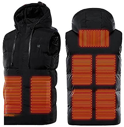 Battnot Beheizbare Weste, Beheizte Weste Damen mit 7 Heizzonen, Beheizbare Jacke Heizweste Wärmeweste Beheizbare Winterjacke mit Kapuze Steppweste für Outdoor Motorrad Camping (Ohne Powerbank)