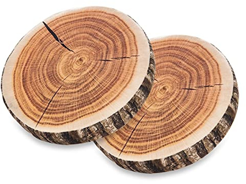 HYSEAS Decorative Round Throw Pillow, 3D Digital Print Comfortable Kids Funny Cute Wood Log Pillow Circle Seating Floor Cushion for Home, Couch, Sofa, Bedroom, Living Room Decor, Stump, 2 Pack