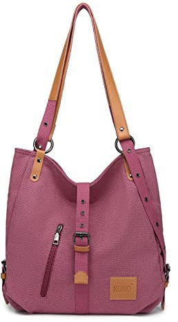 KONO Henkeltaschen Canvas Rucksack Damen Groß Handtaschen Anti Diebstahl Taschen Shopper Schultertaschen Multifunktional Umhängentaschen für Alltag Büro Schule Ausflug Einkauf