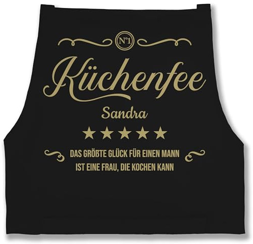 Schürze - Kochschürze Damen Frauen - Küchenfee No.1 mit Name und Spruch personalisiert I Kochliebhaberin I Geschenk Köchin - 85x69 - Schwarz - personalisierte geschenke schürzen küche koch
