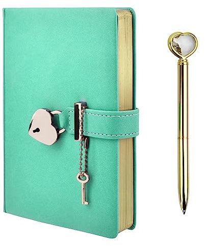 Diary with Lock and Key, Heart Shaped Lock Notebook with Lock, Secret Diary for Girls, Lockable Notebook, Girls Diary, Journal Secret Planner Notebook Gift for Women Girls - Green