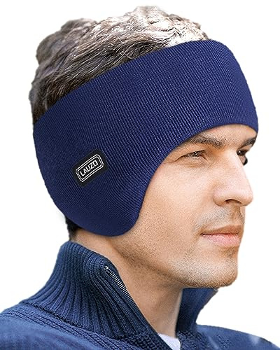 Lauzq Double-Layer Ear Warmer Headband - Knit Fuzzy Lined Ear Muffs for Men Women Ear Covers for Cold Weather Running Cycling
