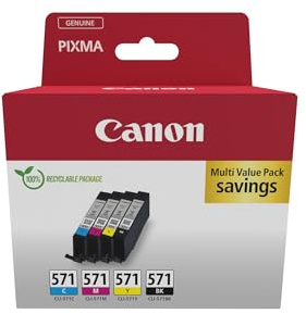 Canon CLI-571 Lot de 4 Cartouches d'encre Authentiques (Noir, Cyan, Magenta, Jaune) – Carton Multipack