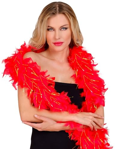 W WIDMANN MILANO Party Fashion - Federboa mit Lametta | Ca. 180 cm lang, glänzender Federschal als Kostüm-Accessoire, Kostümzubehör für Karneval & Mottoparty