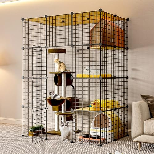 Katzengehege Indoor Groß XXL mit Dach, 3-5 Etagen Abnehmbarer Metalldraht Katzenkäfig Katzenzaun für Zuhause, Faltbar Kleintierkäfig Perfekt für 1-3 Katzen (Size : 111x75x146cm)