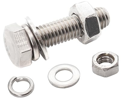 binifiMux 10-Pack M8 x 16mm Hex Bolts Hexagon Screws with M8 Hex Nuts M8 Flat Washers/Spring Lock Washers Set, 304/18-8, Plain Finish