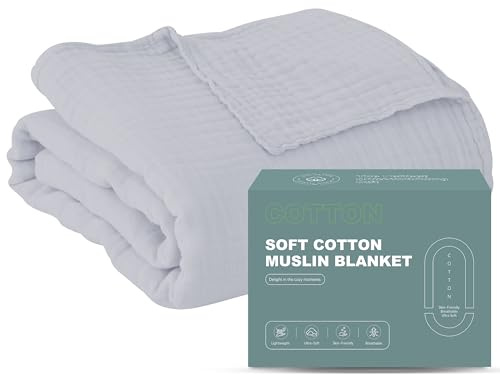 Cosy Family 4 Layer Muslin Bed Blanket - Breathable and Lightweight Gauze Boho Blanket for Spring, Soft 100% Cotton Muslin, Slate, 55x80 Inches