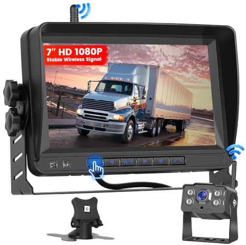 Hikity Rückfahrkamera Kabellos HD 1080P Autokamera Set mit 7Zoll HD Monitor Wireless Einparkhilfe mit IP68 Wasserdichte Nachtsicht Drahtlose Rückfahrkamera für LKW/Van/Wohnmobil/Anhänger/PKW/Wohnwagen