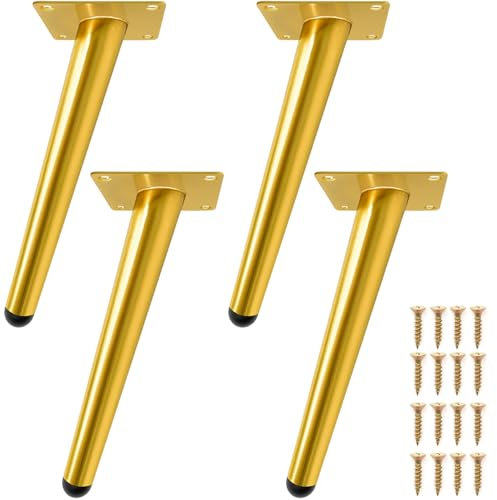 4 Pcs 20cm Pieds de Meubles Pied de Table Doré Incliné en Métal Durable, Jambe de Table, Pieds de Canapé pour Remplacer ou Ajuster la Hauteur des Tables de Chevet, Canapé, Meubles TV, Fauteuil etc