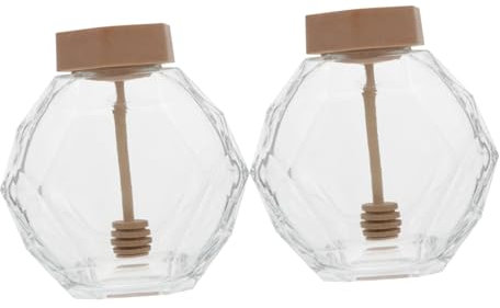 LIFKOME 2 Stück Transparente Honiggläser Glashonigflaschen Mit Holzdeckel Versiegelte Honigflaschen Für Küche