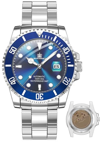 BARAMON Herren-Automatikuhren, Taucher-Kollektion, Saphirglas, Skelett, mechanisch, Edelstahl, wasserdicht, 41 mm drehbare Lünette, Armbanduhr für Herren