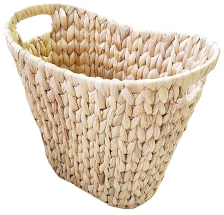 QLoztyse Poubelle de salle de bain en osier – Grande poubelle en rotin avec poignées – Corbeille à papier tissée en jacinthe d'eau pour chambre à coucher, bureau, salon