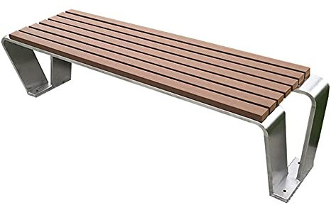 Parkstuhl Aus Kunststoff, Holz Und Edelstahl, Außenbänke, Verandastuhl Aus Metall Ohne Rückenlehne, Robuste Möbel Mit Stahlrahmen, Wetterfeste Gartenbank Für Drei Personen, Tragfähigkeit Beträgt 880
