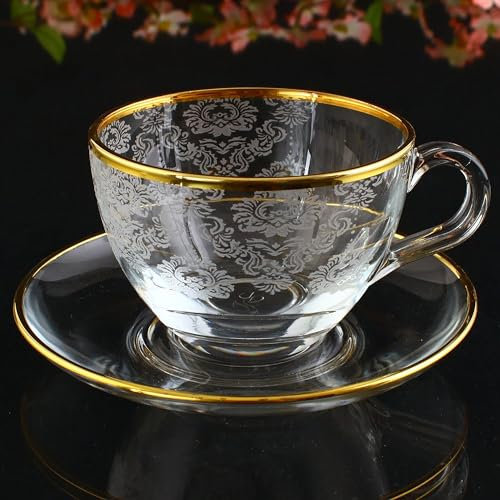 golden pet Lot de 6 tasses à café expresso de luxe ottomanes turques, grecques, arabes – Ensemble traditionnel fabriqué à la main avec motifs ottomans – Verres à thé authentiques (doré-helen)