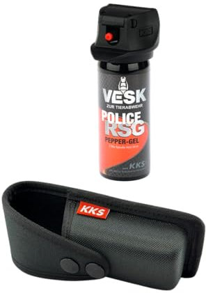 Pfefferspray + Holster - VESK RSG-Police 50ml/63ml + Hartschalen-Holster passend für 40-63ml Pfefferspray - Bundle: hochwertiges VESK Pfefferspray + hochwertiges Holster (Holster + 50ml Gel)