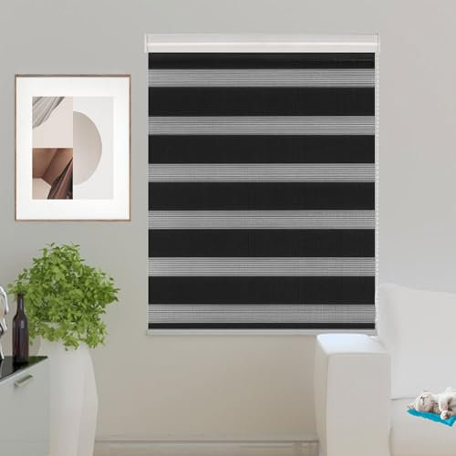 Verdunkelungsrollo Klemmfix 45 x 150 cm Sichtschutz Sonnenschutz Fensterrollo Zebrarollo Seitenzugrollo Inkl. Montagematerial für Fenster Und Tür, Schwarz