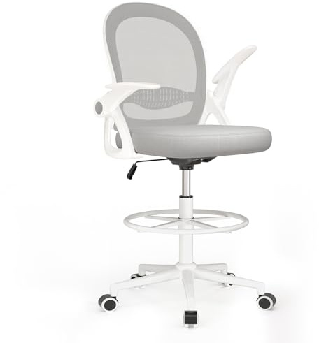 Naspaluro Bürostuhl mit Fußstützenring, Ergonomischer Schreibtischstuhl mit Atmungsaktiv Netzbespannung, Hochklappbare Armlehnen, Höhenverstellbarer, Computerstuhl, Leichter Stuhl, 360° Drehstuhl Grau